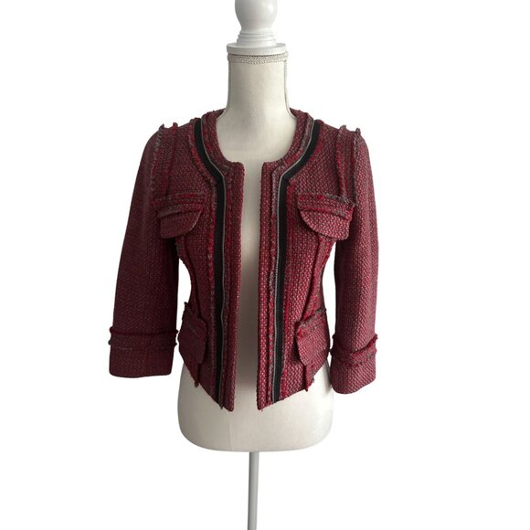 HINGE Red Gray Wool Blend Blazer Jacket Size XS (0/2) - Picture 3 of 9